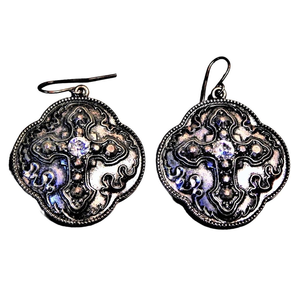 Gothic BoHo SW Chunky Cross Rhinestone Earrings